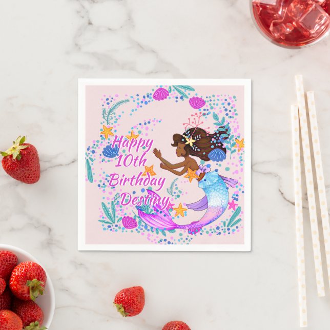 Name Text Mermaid Pink Mauve Aqua Party hinzufügen Serviette (Beispiel)