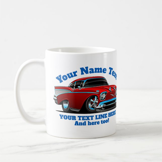 NAME TEXT Red Blue Frisierte Auto Classic Muscle C Kaffeetasse (Links)