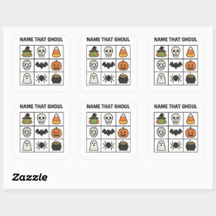 Name That Ghoul Halloween-Icon-Gitter-Puzzle-Spiel Quadratischer Aufkleber