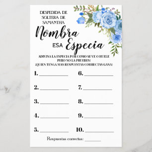 Name that Spice Bridal Shower Bilingual game card Flyer
