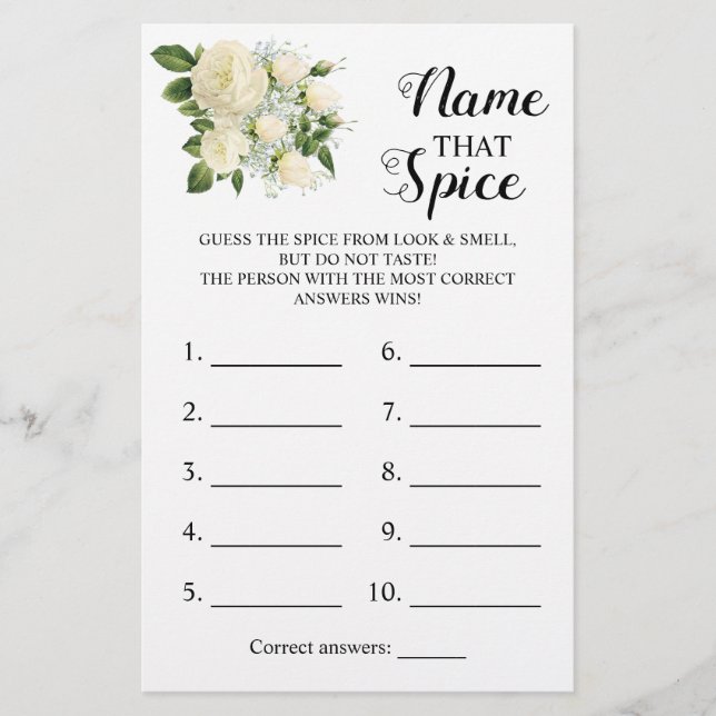 Name that Spice Bridal Shower Game Card Flyer (Vorne)