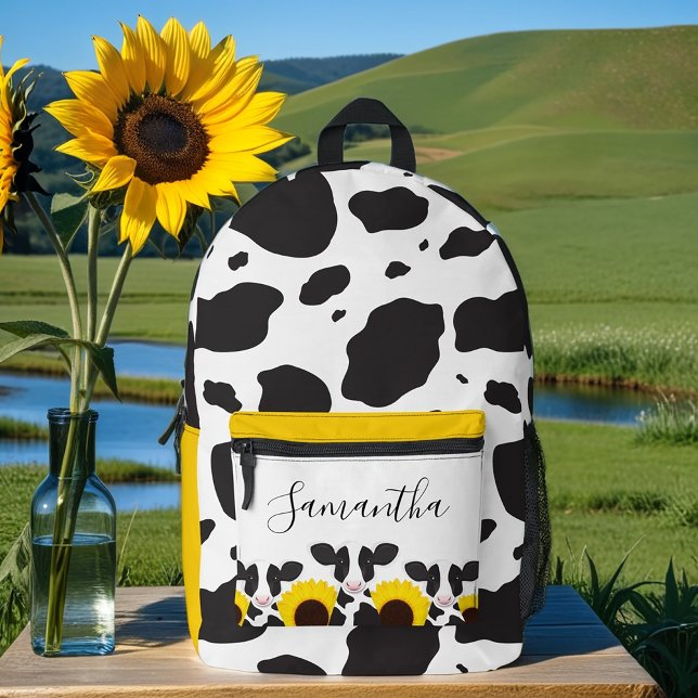 Name Tierkuh Sonnenblume Bedruckter Rucksack (Get this personalized cow backpack. Simply add a name then add this bag to your cart.)