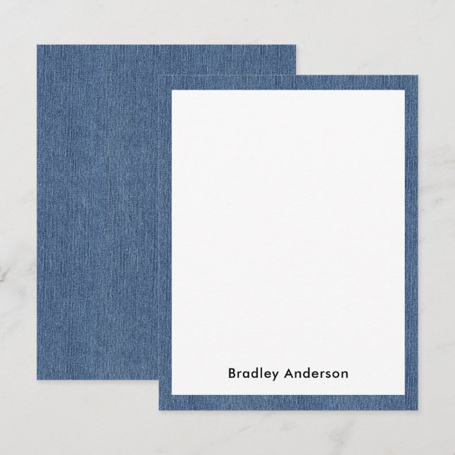 Name || Trendy Blue Jean Denim Print Frame Mitteilungskarte (Vorne/Hinten)