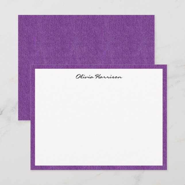 Name || Trendy Girly Purple Denim Print Frame Mitteilungskarte (Vorne/Hinten)