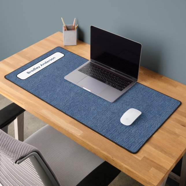 Name || Trendy Minimalist Blue Denim Print  Schreibtischunterlage (Büro 2)