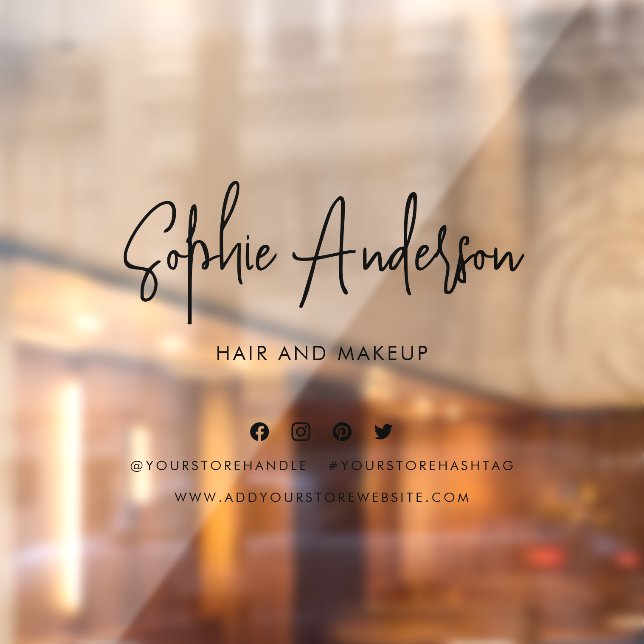 Name Trendy Modern Script Social Media hinzufügen Fensteraufkleber (Blatt 2)