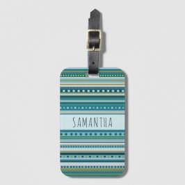 Name Tribal Aquamarin Blue Stripes Muster Gepäckma Gepäckanhänger