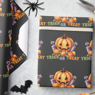 Name Trick oder Treat Spooky Pumpkin Halloween Can Geschenkpapier
