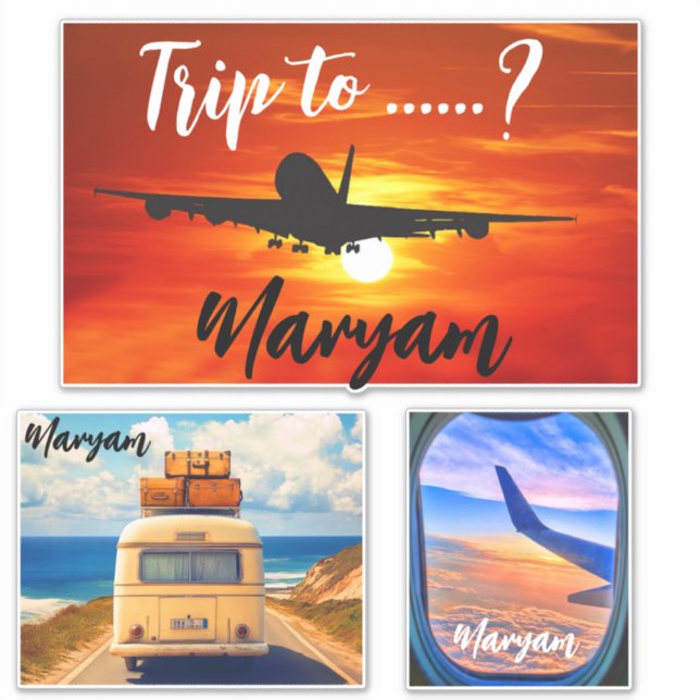 Name Trip to ...?! Reiseflugzeug- und Autokinderge Aufkleber (Vorderseite)