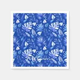 Name Tropische Blätter Cobalt Blue Standard Cockta Serviette