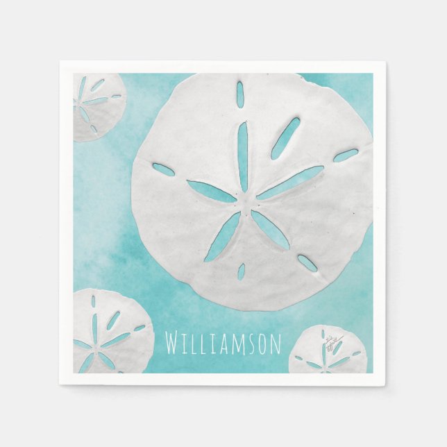 Name Tropischer Sand Dollar Türkische Wasserfarbe  Serviette (Vorderseite)
