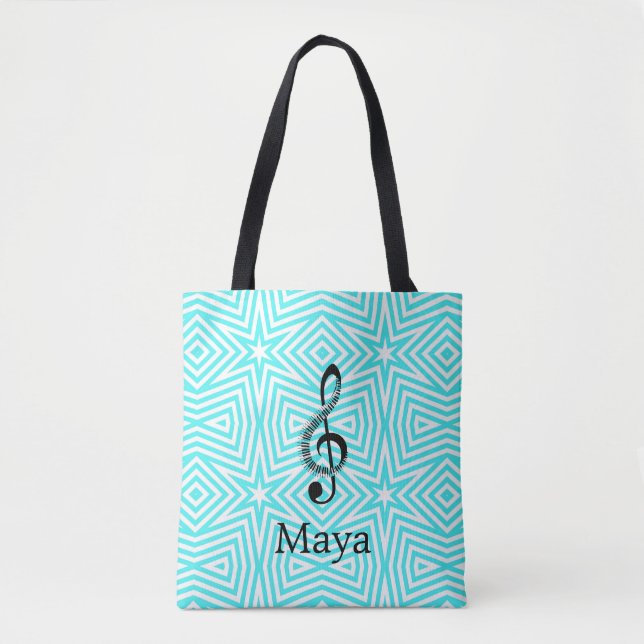 Name-Türkis/Schwarzesdreifacher Clef-Musik-Tasche Tasche (Vorderseite)
