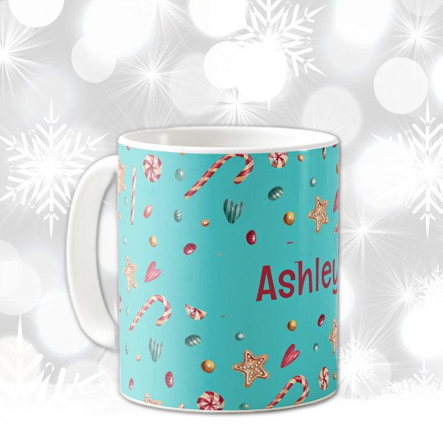 Name, Turquoise Candy & Cookies 11oz Coffee Mug Kaffeetasse (Von Creator hochgeladen)