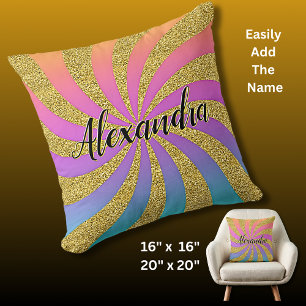 Name Twisted Sunburst Pop Art Glitzern Rainbow Kissen