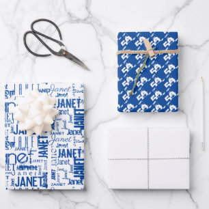 Name Typografie White Blue Word Cloud 50. Geschenkpapier Set