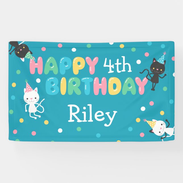 Name u. Alter Party-Katzen-Kinderalles- Gute zum Banner (Horizontal)