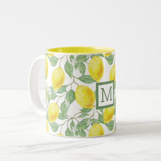 Name-u. Farbheller Sommer-Zitronen-Baum-Druck Zweifarbige Tasse (Vorderseite Links)