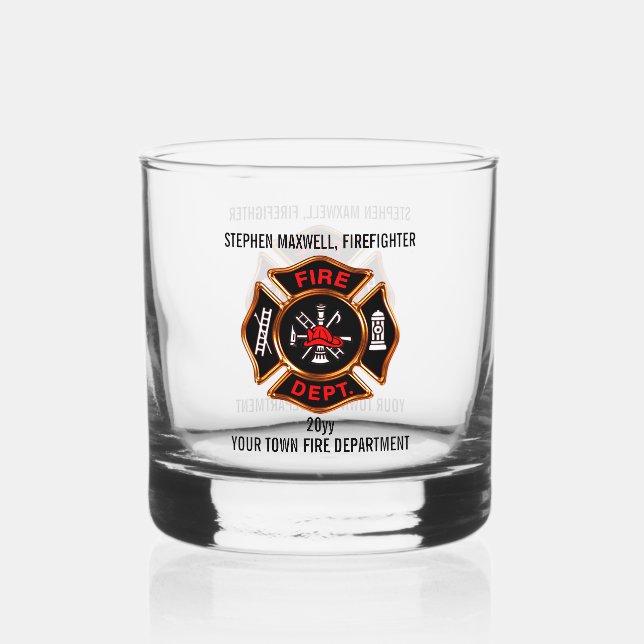 Name und Abteilung des Feuerwehrpersonals Whiskyglas (Vorderseite)