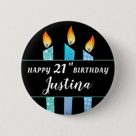 Name und Age Blue Candles Happy Birthday Geschenk  Button