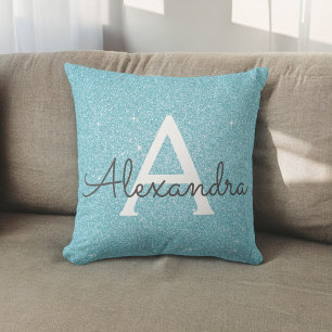 Name und Anfangsbuchstabe des aquamarinen blauen G Kissen