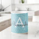 Name und Anfangsbuchstabe des blauen Sparkle-Glitz Kaffeetasse<br><div class="desc">Aquamarin Aqua Blue Sparkle Glitzer Monogram Name und Initial Coffee Tasse. Die Tasse ist das perfekte Geschenk für jemanden,  der blau Liebe.</div>
