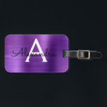 Name und Anfangsbuchstabe des lila gebürsteten Met Gepäckanhänger<br><div class="desc">Lila gebürstetes Monogramm mit Monogramm und anfängliches Gepäckstück. Diese Taschenmarke ist ideal für Zurück in die Schule,  Arbeit oder Reisen.</div>