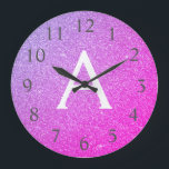Name und Anfangsbuchstabe des lila Glitzer Große Wanduhr<br><div class="desc">Lila und rosa Ombre Sparkle Glitzer Monogram Name und Initial Serving Wall Clock. Die Wall-Uhr ist das ideale Geschenk für jemanden,  der Lieben funkeln und Glitzer.</div>