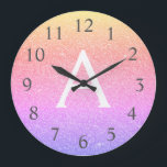 Name und Anfangsbuchstabe des Rainbow-Sparkle-Glit Große Wanduhr<br><div class="desc">Rainbow Pastel Gold,  Lila und rosa Ombre Sparkle Glitzer Monogram Name and Initial Serving Wall Clock. Die Wall-Uhr ist das ideale Geschenk für jemanden,  der Lieben funkeln und Glitzer.</div>