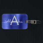 Name und Anfangsbuchstabe des robusten Metalls Gepäckanhänger<br><div class="desc">Navy Blue Brushed Metal Foil Monogram Name und erste Gepäckmarke. Diese Taschenmarke ist ideal für Zurück in die Schule,  Arbeit oder Reisen.</div>