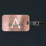 Name und Anfangsbuchstabe des Rose-Gold-Brushed-Me Gepäckanhänger<br><div class="desc">Rose Gold - Rosa gebürstetes Metallfolienmonogramm Name und erste Gepäckmarke. Diese Taschenmarke ist ideal für Zurück in die Schule,  Arbeit oder Reisen.</div>