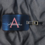 Name und Anfangsbuchstabe des Rose-Gold-Brushed-Me Gepäckanhänger<br><div class="desc">Rose Gold - Rosa Rosa und Navy Blau gebürstete Metallfolie Monogram Name und erste Gepäckmarke. Diese Taschenmarke ist ideal für Zurück in die Schule,  Arbeit oder Reisen.</div>