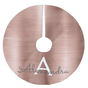 Name und Anfangsbuchstabe des Rose-Gold-Brushed-Me Polyester Weihnachtsbaumdecke