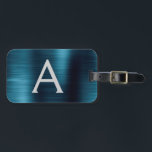 Name und Anfangsbuchstabe des rostfreien Metalls Gepäckanhänger<br><div class="desc">Modernes und elegantes Metallic Blue Brushed Metal Foil Monogram Name und Initial Travel Luggage Tag. Diese Taschenmarke ist ideal für Zurück in die Schule,  Arbeit oder Reisen.</div>