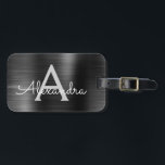 Name und Anfangsbuchstabe des schwarzen gebürstete Gepäckanhänger<br><div class="desc">Metallic Back and Silver Brushed Metal Foil Monogram Name and Initial Luggage Tag. Diese Taschenmarke ist ideal für Zurück in die Schule,  Arbeit oder Reisen.</div>