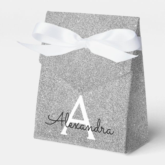 Name und Anfangsbuchstabe des Silver Sparkle Glitz Geschenkschachtel (Vorderseite)