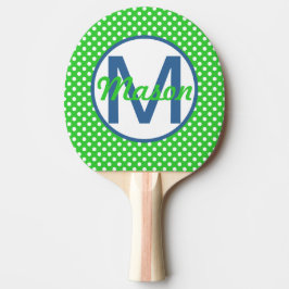 Name und Anfangsbuchstaben, Polka Punkte mit blau  Tischtennis Schläger