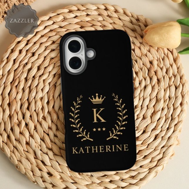 Name und Anfangssilbe Schwarz-weiß Case-Mate iPhone 14 Pro Max Hülle (Customize Name & Initial Black White Gold Monogram Case-Mate iPhone Case)