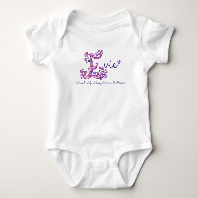 Name und Bedeutung des E-Monogramm-Shirts für Mädc Baby Strampler (Vorderseite)