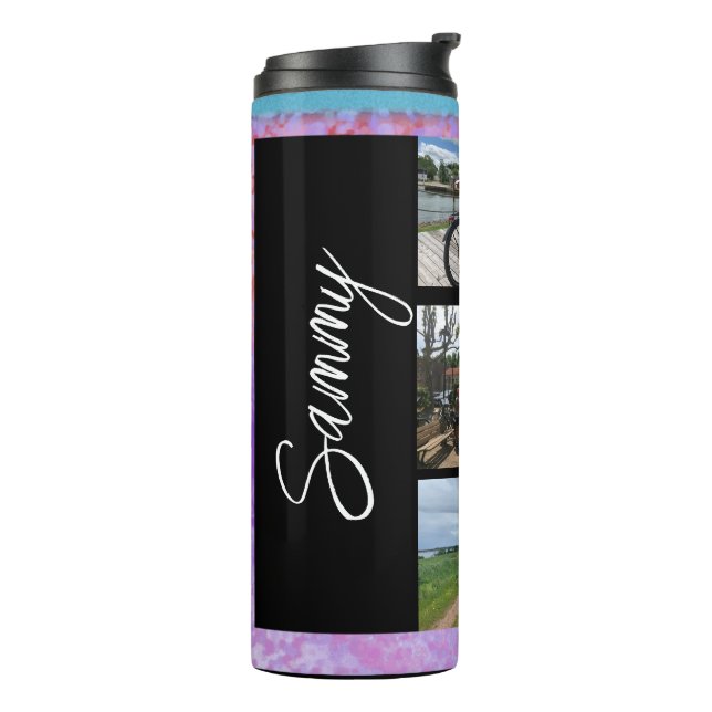 Name und Bild Collage Thermal Tumbler Thermosbecher (Nach links gedreht)