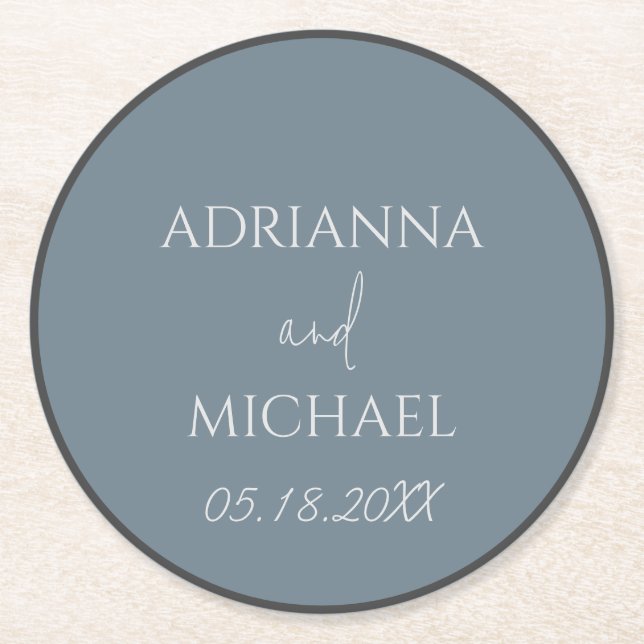 Name und Datum des Ehepaares Runder Pappuntersetzer (Vorderseite)