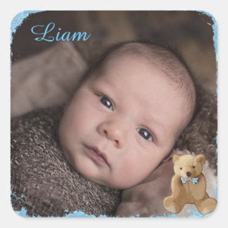 Name und Foto des Babys Quadratischer Aufkleber