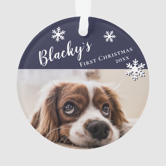 Name und Foto des ersten Welpen Weihnachtshundes Ornament (Rückseite)