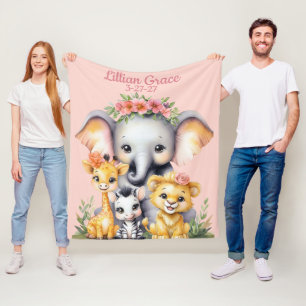 Name und Geburtsdatum Custom Safari Kinderzimmer Fleecedecke