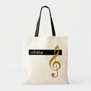 Name und goldfarbene Klappmusik Tragetasche