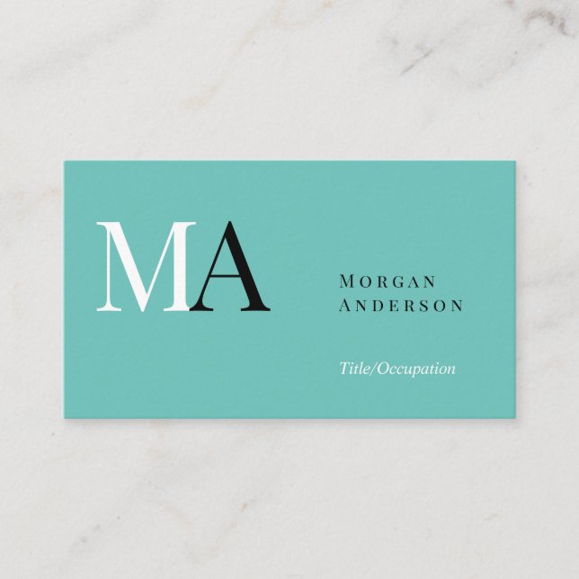 Name und Info der DIY-Monogramm, Schwarz-weiß Aqua Visitenkarte (Vorderseite)