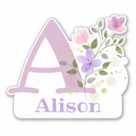 Name und Initial mit Blumen-Design-Ausschneiden Aufkleber