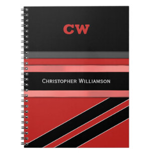 Name und Initialen der roten schwarzen Arbeitsstel Notizblock