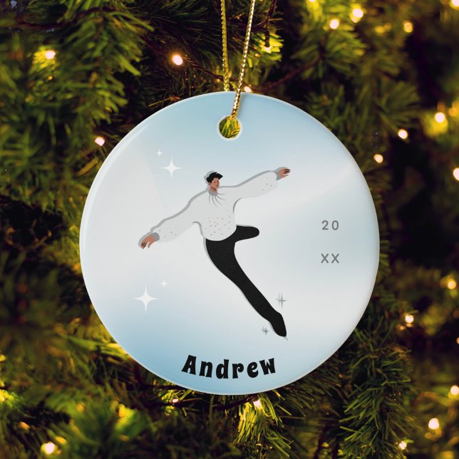 Name und Jahr der brünetten Boy-Abbildung Ice-Skat Keramik Ornament (Von Creator hochgeladen)