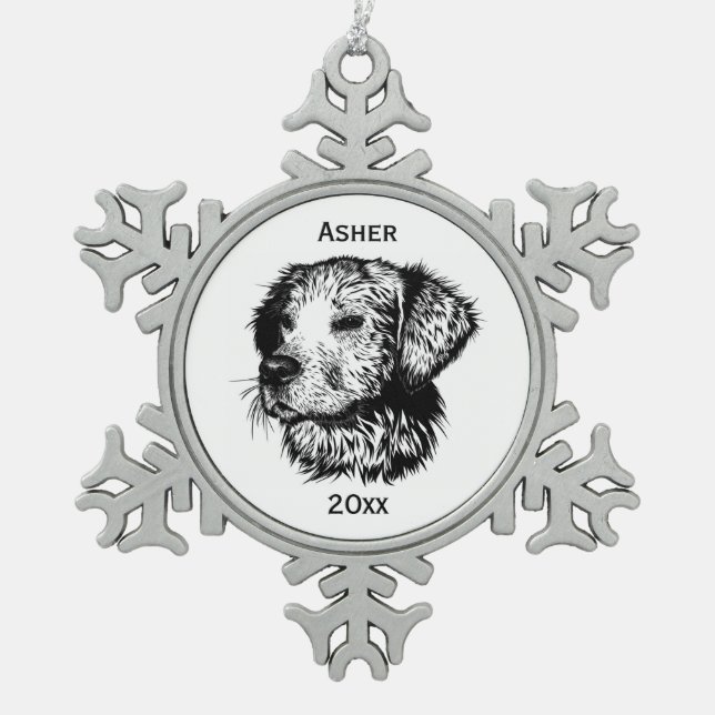 Name und Jahr der Skizze Schneeflocken Zinn-Ornament (Vorderseite)