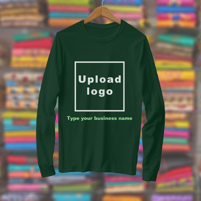 Name und Logo der Firma "Forest Green Long Sleeve" T-Shirt (Deep forest green long sleeve t-shirt with your business name and logo displayed in a store)